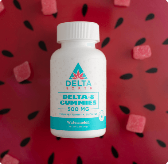Delta 8 bottle on watermelon